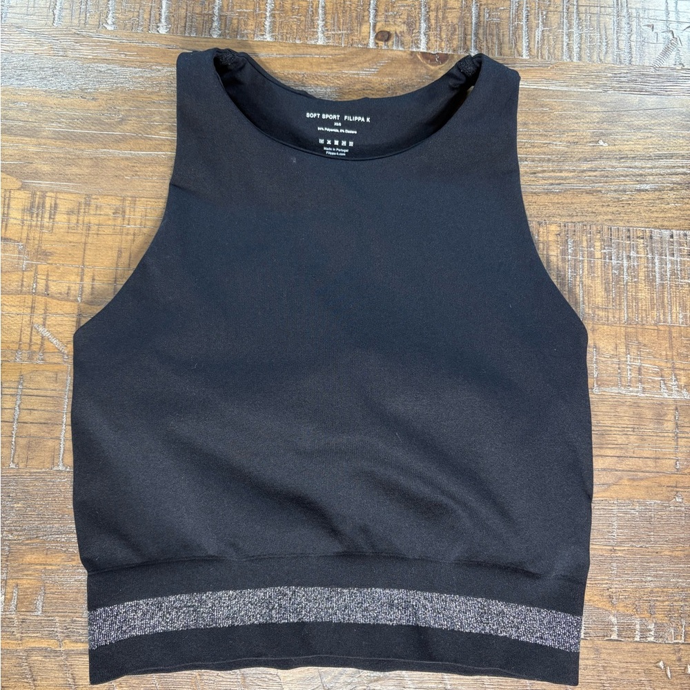 Filippa K BlackSeamless Racer Sports Bra w/ Sparkle Elastic Hem